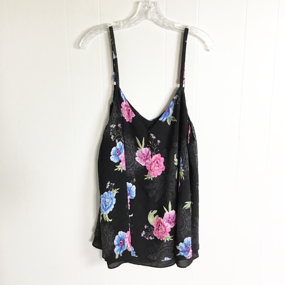Torrid Black Tank Top Plus Size 2X Floral
